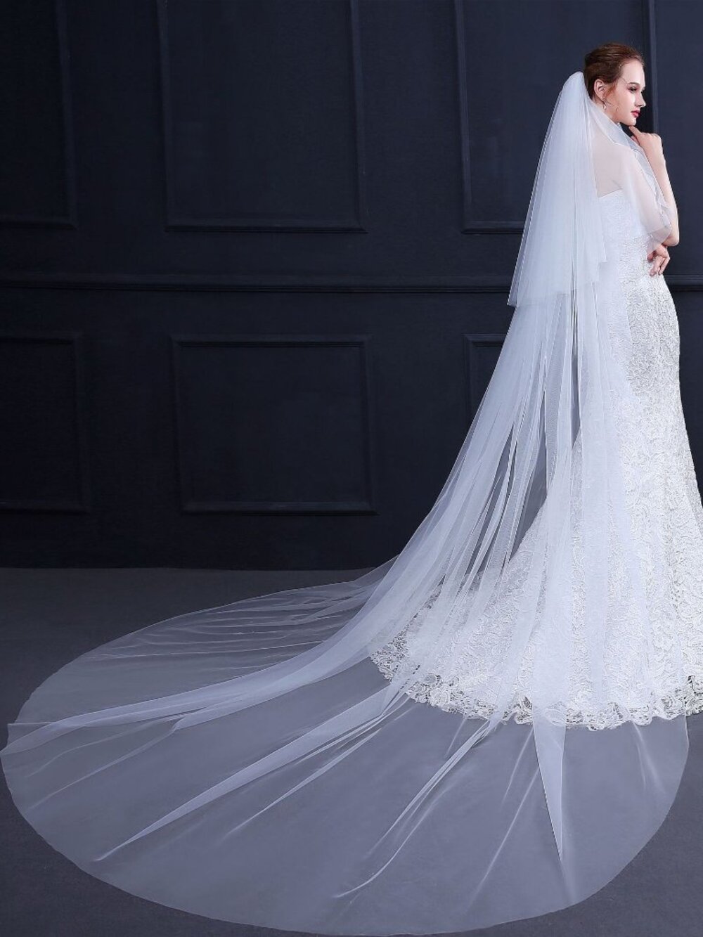 3M Cathedral Bridal Veil 2 Tier Plain Tulle with Blusher & Comb